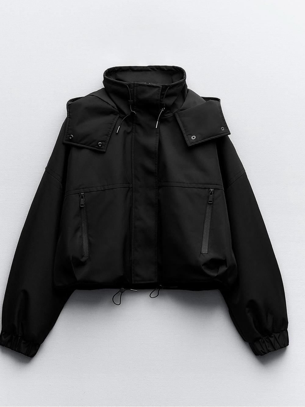 Zara Cropped Black Waterproof Utility Jacket
